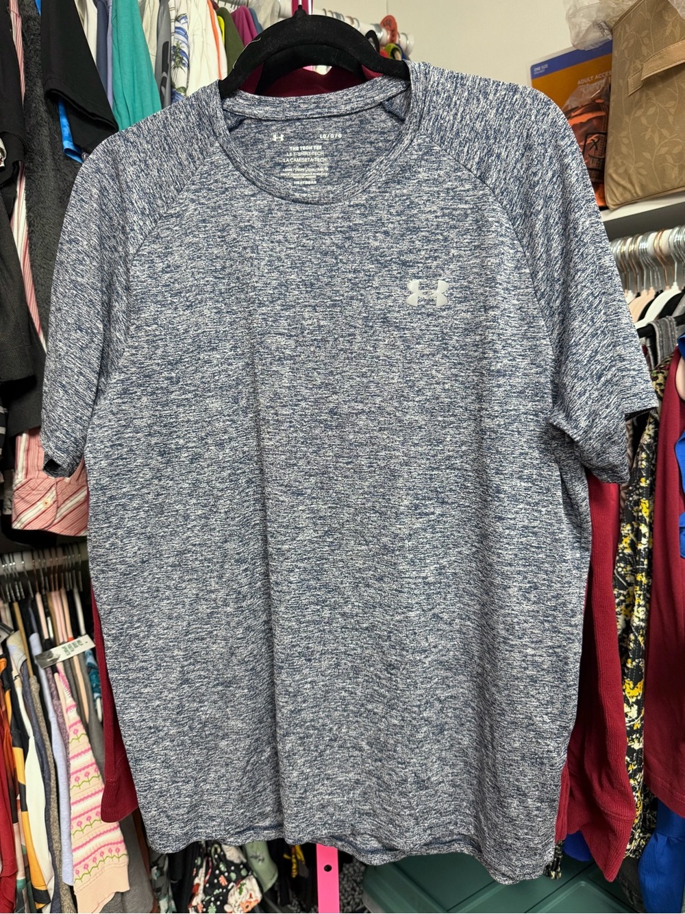 Under Armour HeatGear Tech Tee Men's Large Athletic Shirt Heather Blue Loose Fit